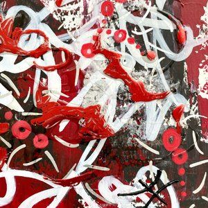 Red with Graffiti - Original Wall Art Handmade Mixed Media Painting 8"x10"